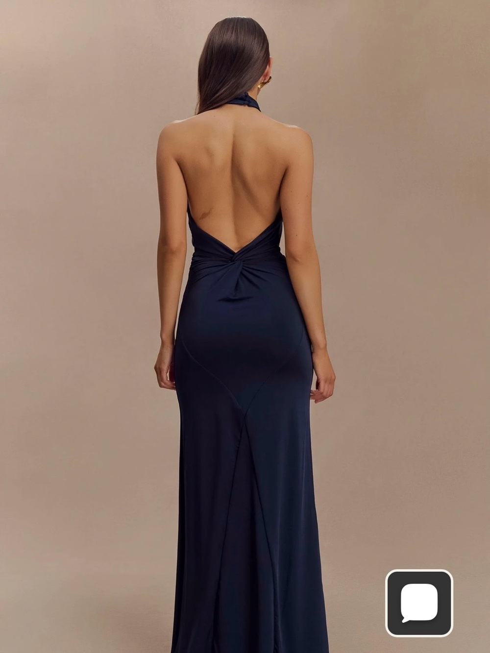 Meshki Navy Backless Halter Gown